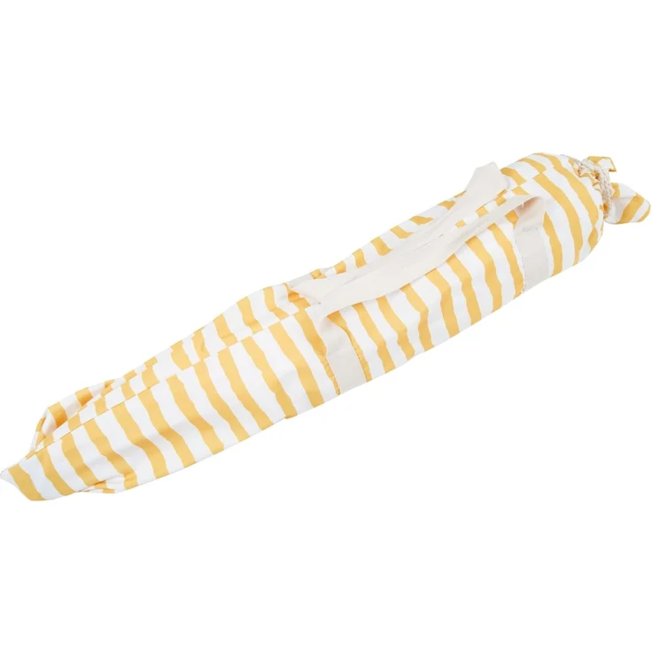 Sonnenschirm Gatsby von Brafab aus Polycotton und Buchenholz, rund, Gelb Weiß, klappbar mit Tragetasche – Bild 2