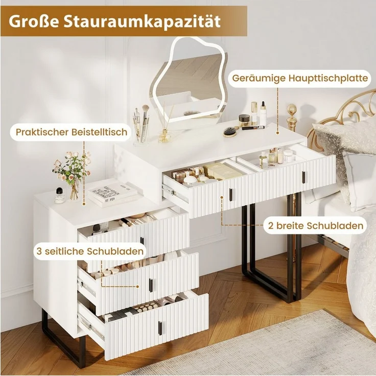 COSTWAY Schminktisch (1-St), mit LED Spiegel & Beistellschrank, Kosmetiktisch – Bild 2