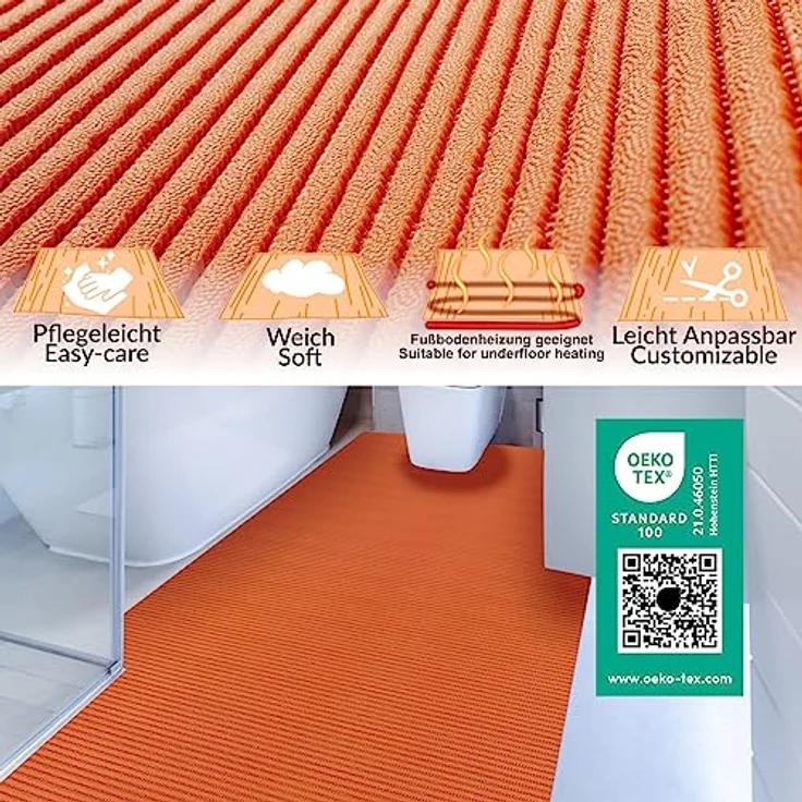 ANRO Badematte Weichschaummatte, rutschfest und wasserabweisend, Uni Orange, 180x130cm – Bild 2