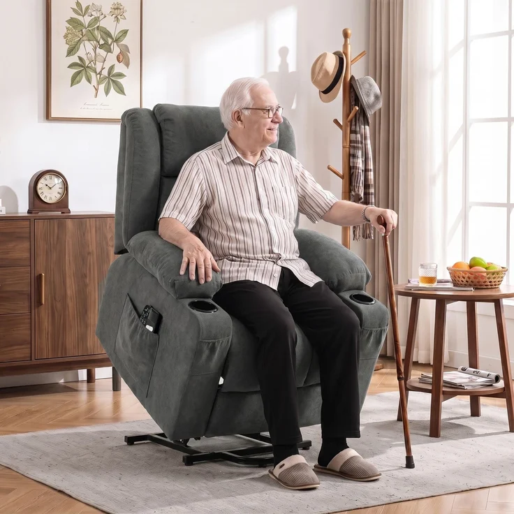Wohnora-Dual-Motor Relaxsessel mit elektrischer Aufstehhilfe, 55° Aufstehsessel für Senioren, Massage & Wärme, Dunkelgrau,H 1100cm x T 940cm x B 900cm – Bild 2