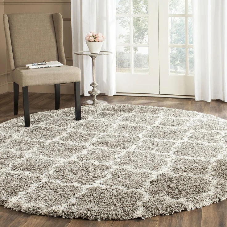 SAFAVIEH Zottelig Teppich für Wohnzimmer, Esszimmer, Schlafzimmer - Hudson Shag Collection, Hoher Flor, Grau und Elfenbein, 213 X 213 cm