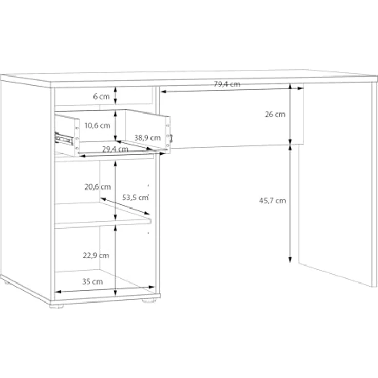 Forte ELISTON Schreibtisch 120, moderner Schreibtisch mit Lamellendesign, Schrank und Schublade, Schlafzimmer, Büro, Mauvella Eiche Holzdekor|Kashmir Beige, 120 cm breit x 74,4 cm hoch x 60 cm tief – Bild 8