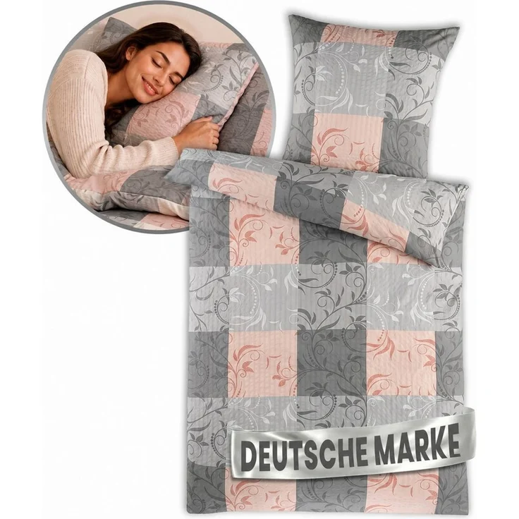 Malika Bettwäsche aus 100 % Mikrofaser, 1x 240x220 + 2x 80x80 cm, Seersucker, Ranke-Rose, Seersucker, 3 teilig, Für Allergiker geeignet, pflegeleicht, angenehm weicher Stoff – Bild 2