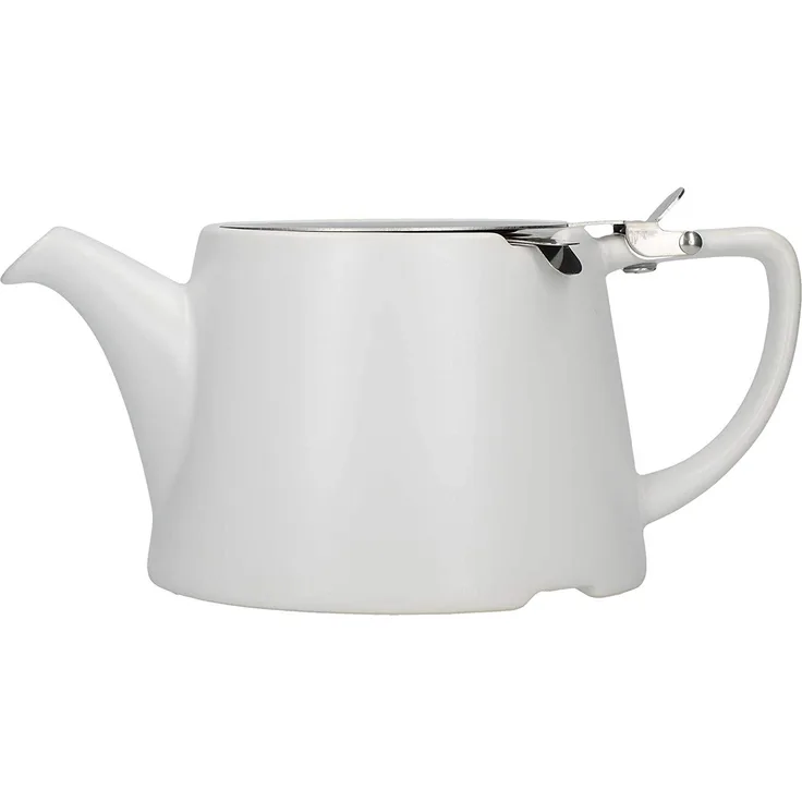 London Pottery Company 43220 Teekanne, Oval, mit Sieb Für Losen Tee, Steinzeug, Steingut, Satin Weiß, 3 Cup Loose Leaf Teapot