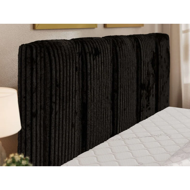 Polsterbett SAVINO CLASSIC mit Bettkasten und Lattenrost Doppelbett 180 x 200 cm mit hohem Kopfteil Stauraumbett Bett mit Gasdruckfeder - Schwarz Cord - Pocket Matratze - VIRE LUX – Bild 5