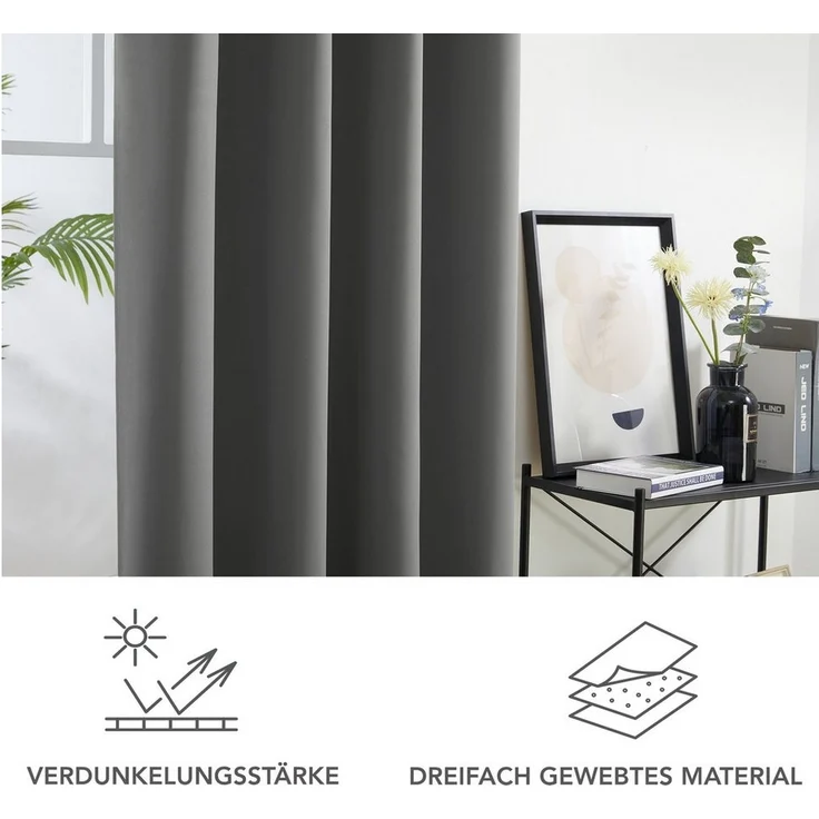 Deconovo Verdunkelungsvorhang Gardinen mit Ösen Blickdichte Vorhang Kälteschutz Schlafzimmer 2er Set, Blackout Curtain einfarbig Thermo Vorhang Verdunkelung Wärmeisolierend – Bild 3