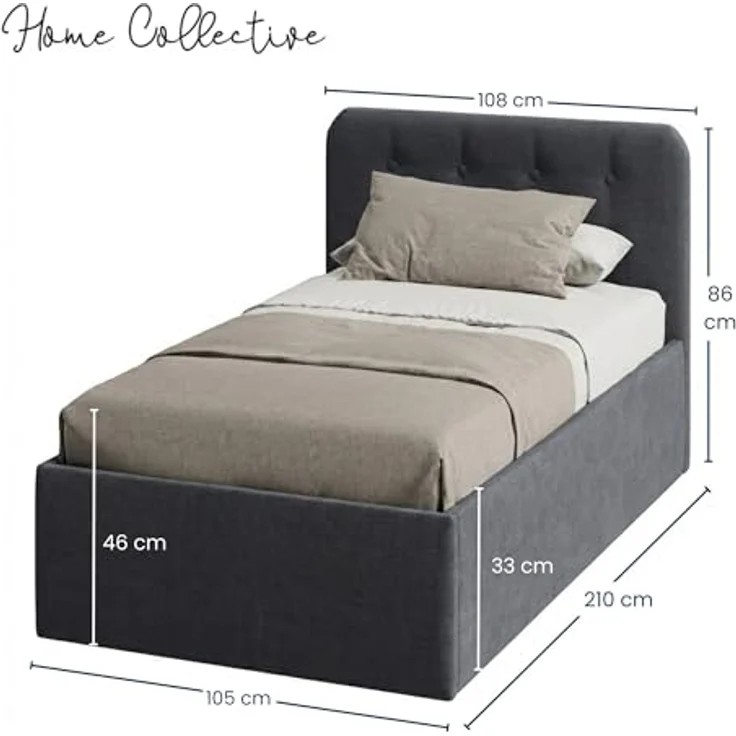 Home Collective Polsterbett Bett mit Stauraum, verstellbarem Lattenrost, viele Größen (Größen: 100x200 120x200 140x200 160x200 180x200 200x200, hochwertiger Strukturstoff, made in Germany), wählbare Matratze Federkern oder Kaltschaum, Anthrazit – Bild 4
