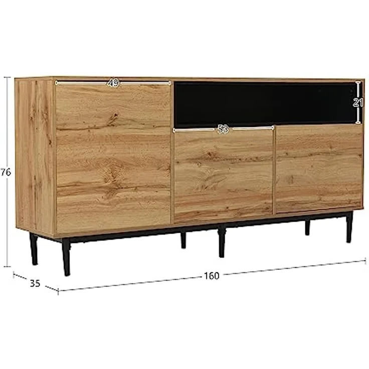 FurnitureR Stylischer Wohnzimmerschrank aus Holz mit Schwarzem Element, Langlebiger Metallrahmen, Modernes Design für Minimalistischen Wohnstil, Platzsparend – Bild 2