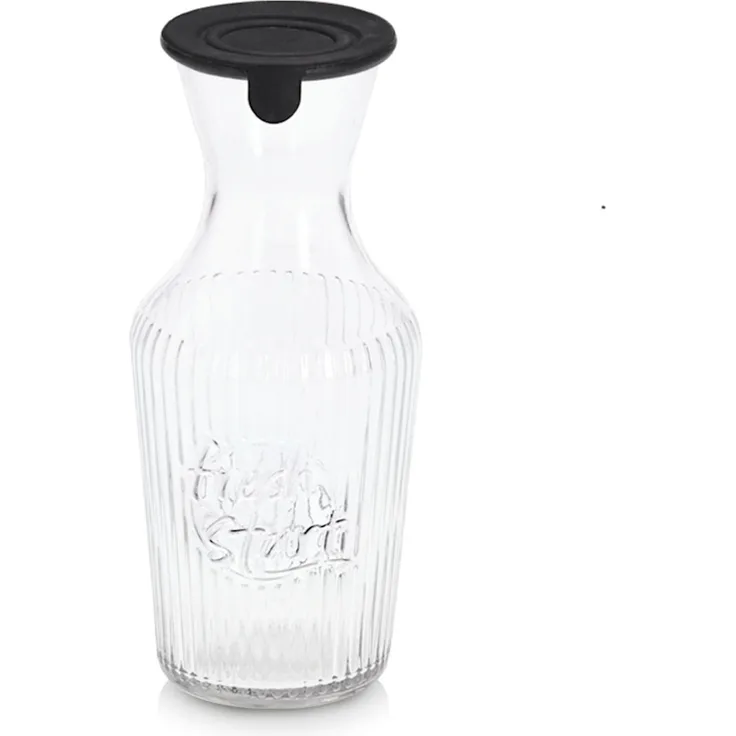 ZELLER 19654 Glaskaraffe 1200 ml mit Silikondeckel, schwarz, ca. Ø 11 x 25,5 cm
