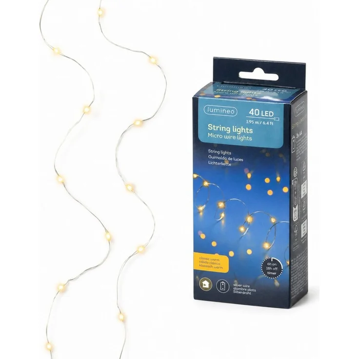 Lumineo LED-Lichterkette, LED Draht Lichterkette 1,95m mit Timer 40 Micro-LEDs Klassisch Warm – Bild 2