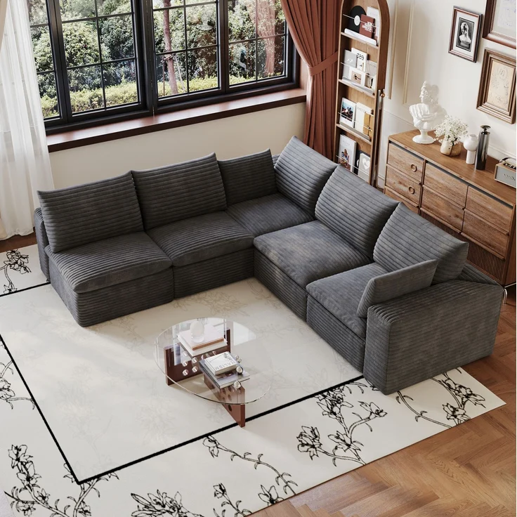 DESVIAE Sofa modular 260x250x60 cm aus Stoff Dunkelgrau mit Schaumstoffpolsterung – Bild 1