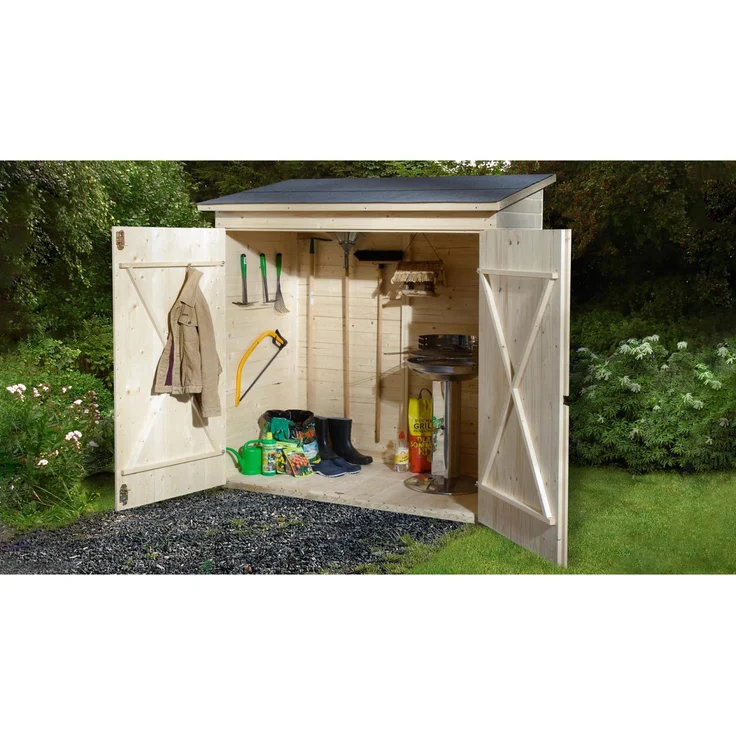 Weka Balkon- und Terrassenschrank Gr. 2, 163 cm x 85 cm, variabel montierbares Pultdach, naturbelassene Holzelemente, 14 mm Wandstärke