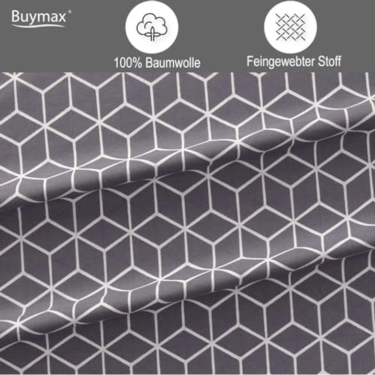 Buymax Bettwäsche Bettbezug Set Sillage 100% Baumwolle, Renforce: 100% Baumwolle, 3 teilig, mit Reißverschluss, modern gestreift, Grau Weiß, 200x220 cm – Bild 4