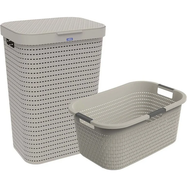 ROTHO Wäschekorb Country Set 2tlg. bestehend aus Korb 40l und Sammler 55l mit Deckel (Wäscheset, Set 2-tlg), Wäsche einfach organisieren – langlebig, leicht & platzsparend – Bild 5
