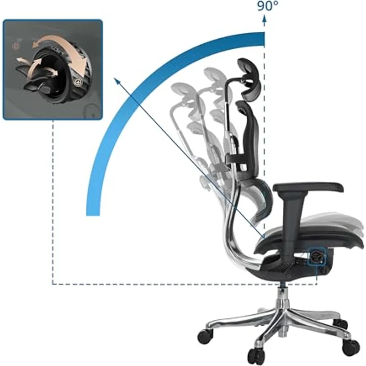 hjh OFFICE Bürostuhl ergonomisch ERGOHUMAN Ultra L GEN2 Originales Design, Bürosessel mit Flexibler Lendenwirbelstütze, Leder, Schwarz – Bild 5