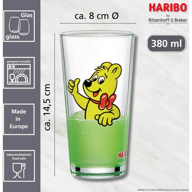 Ritzenhoff & Breker Haribo Thumbs Up Trinkglas 380 ml 6er Set Grün – Bild 2