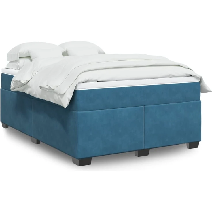 vidaXL Boxspringbett mit Matratze Dunkelblau 140x200 cm Samt 3285291 – Bild 1