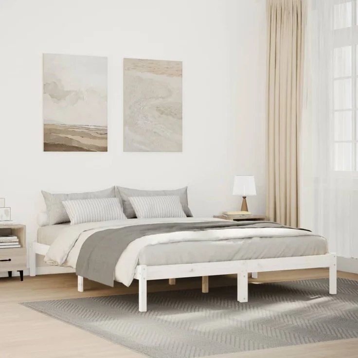 vidaXL Massivholzbett Extra Lang ohne Matratze Weiß 140x210 Kieferholz 852407 – Bild 1