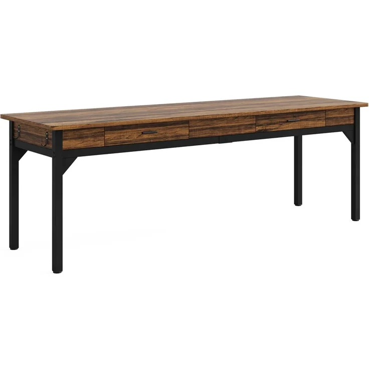 Langer Chefschreibtisch,Zwei-Personen-Computertisch,Arbeitstisch (nur Tisch)--Schwarz, Rustikales Braun--200x60x82cm--YOUDENOVA – Bild 6