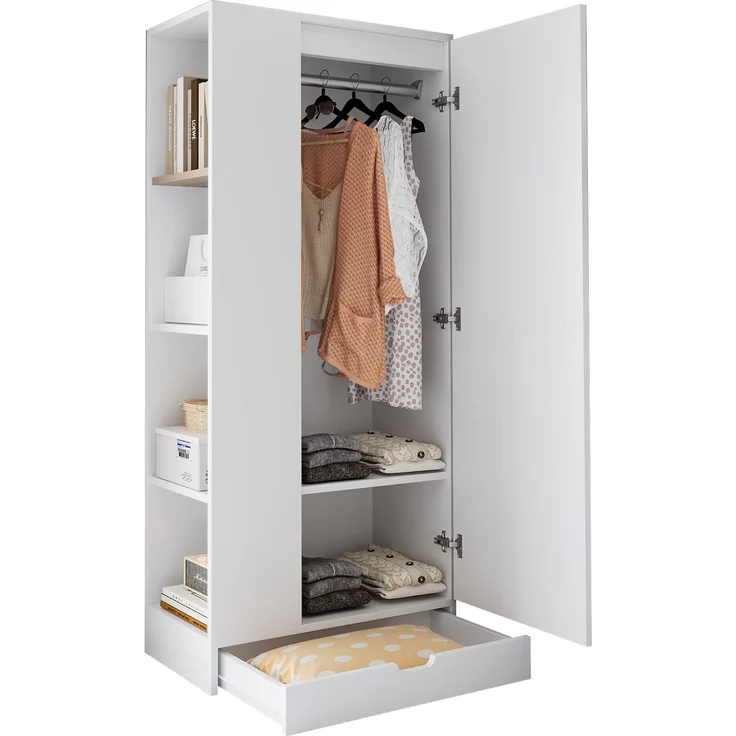 Merax Kleiderschrank 70*40*170cm, Eintürige Ausführung, mit Einlegeböden und Schubladen, Weiß – Bild 10