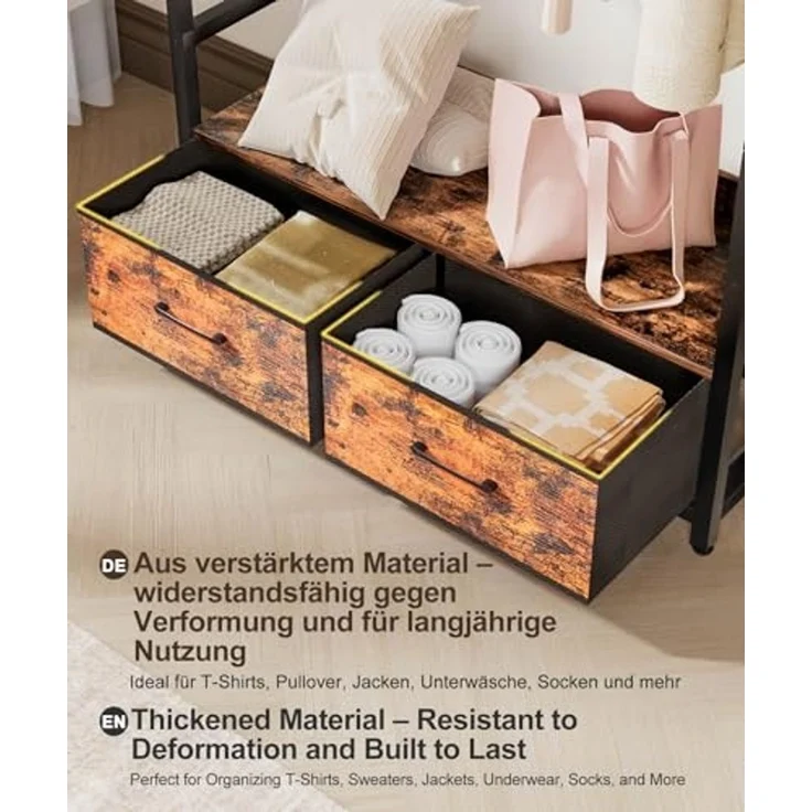 Yorbay Kleiderständer Garderobenständer mit 2 Schubladen & Aufbewahrungsbox,84x30x181 cm, 180kg Traglast,Retro Design für Schlafzimmer, Flur – Bild 4