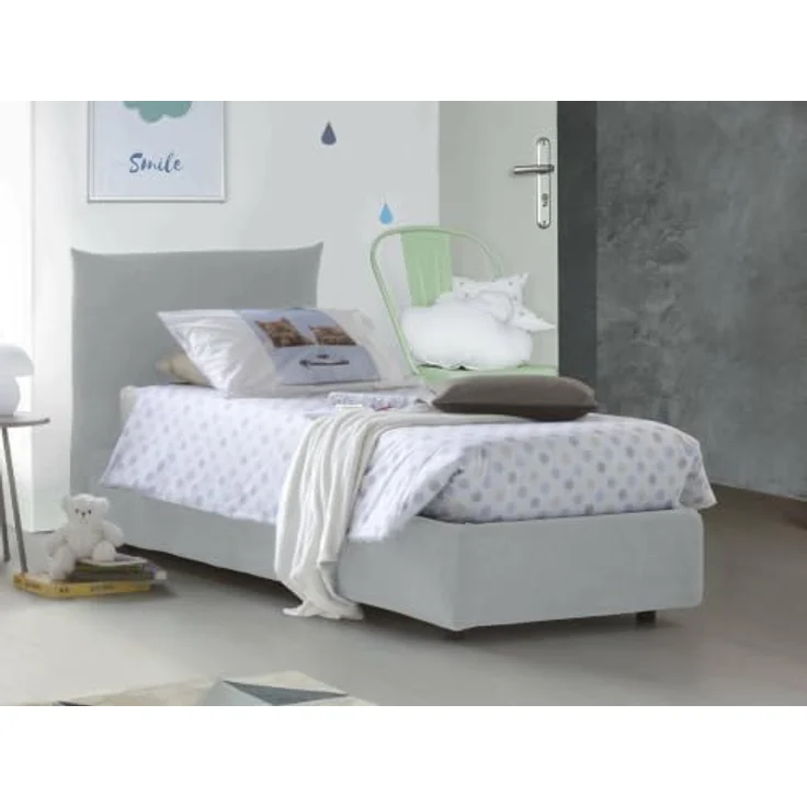 Talamo Italia - Einzelbett Marina, Bettkasten mit Stoffbezug, 100 % Made in Italy, seitliche Öffnung, geeignet für Matratzen 80 x 190 cm, Weiß – Bild 6