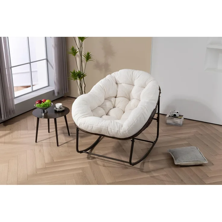 Ball & Cast Schaukelstuhl für Drinnen & Draußen, Rocking Chair mit Gepolstertem Kissen, Relaxsessel Schwingsessel für Garten, Balkon & Terrasse, Weiß