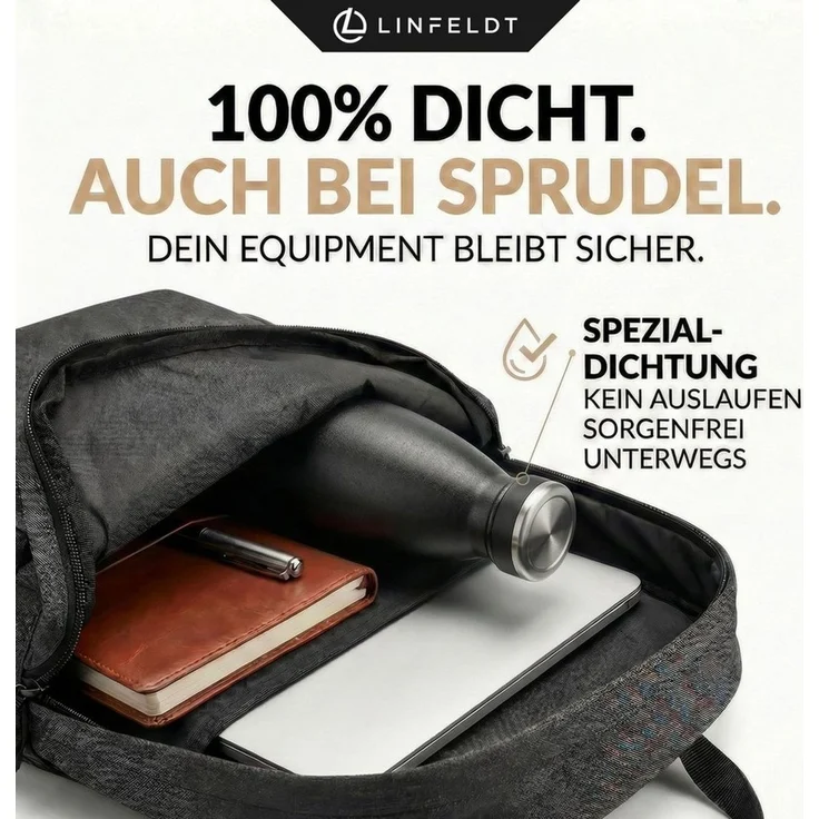 LINFELDT Trinkflasche 1L Trinkflasche Edelstahl Isoliert 24H Auslaufsicher + Sprudel, Edelstahl (Kohlensäure geeignet) – Bild 4