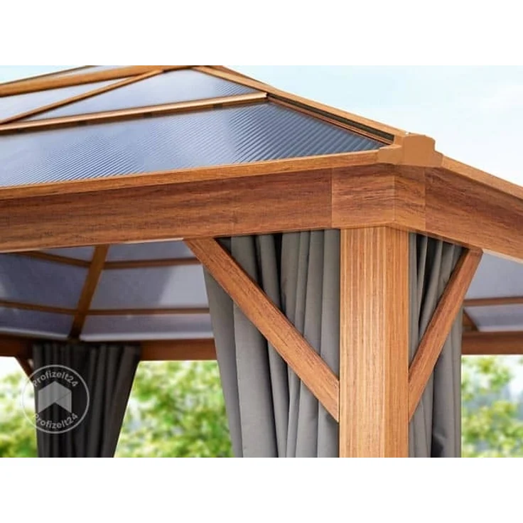 Gartenpavillon 3x3 m Holzoptik, ca 8 mm Polycarboat-Dach, 4 Seitenteile in grau – Bild 4