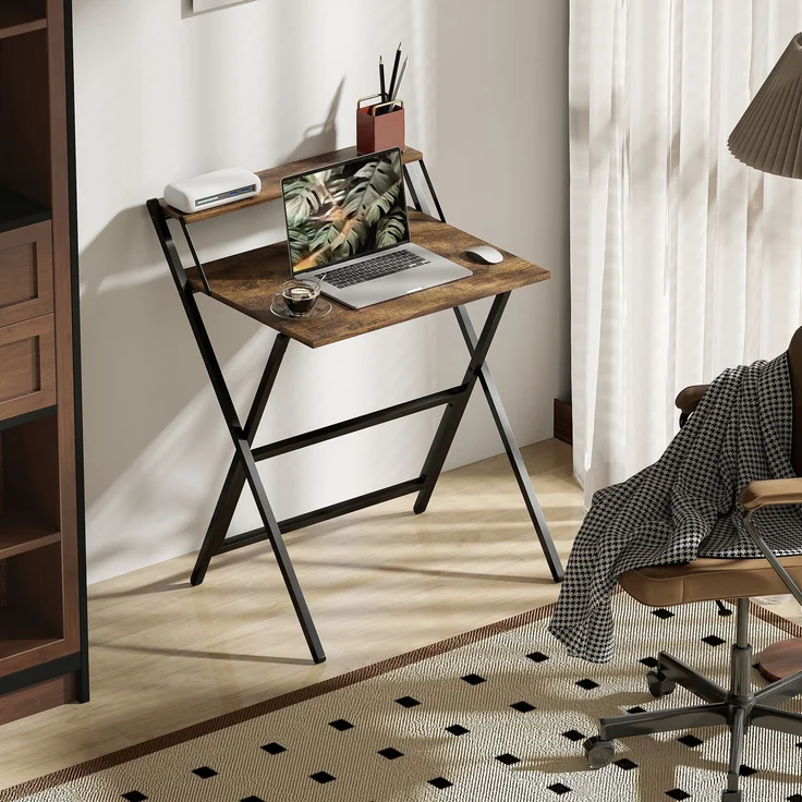 MELAYR, Klappbarer Schreibtisch 65,5 x 45 cm mit Ablagefach für Schlafzimmer und kleine Räume, Rustikales Braun – Bild 4