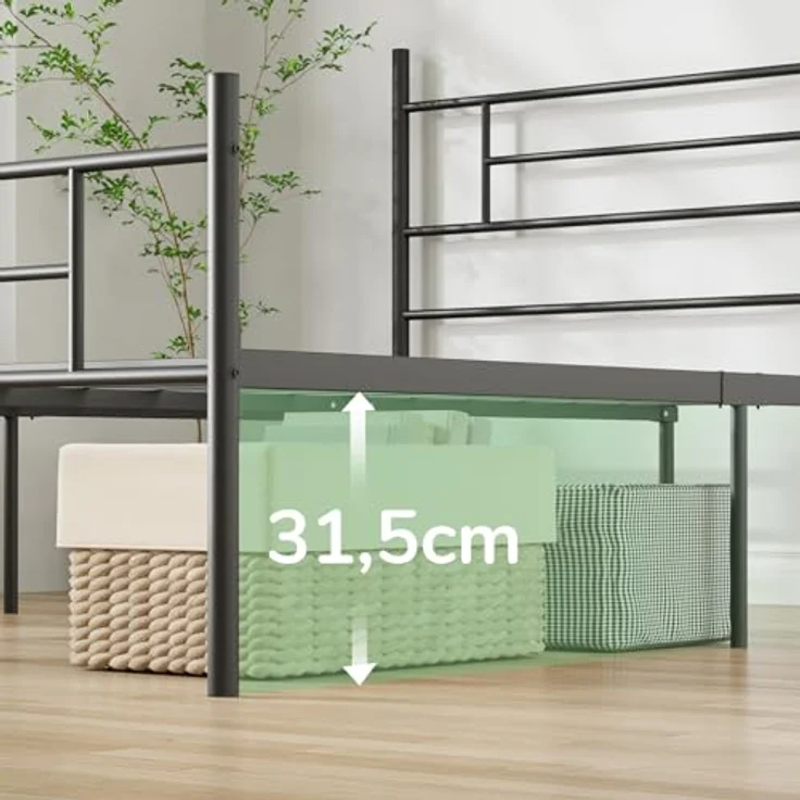 Novilla Bettrahmen 140x190 cm, Bettgestell mit Lattenrost, Modern Bettgestelle, Metallbett mit Kopfteil für Schlafzimmer ästezimmer, Schwarz – Bild 5