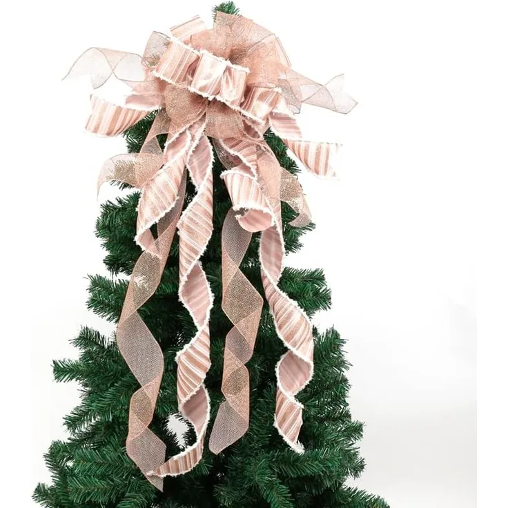 1 Stück – Handgefertigte Baumspitze mit Büffelkaromuster & Schleife, Weihnachtsdeko (100 cm)
