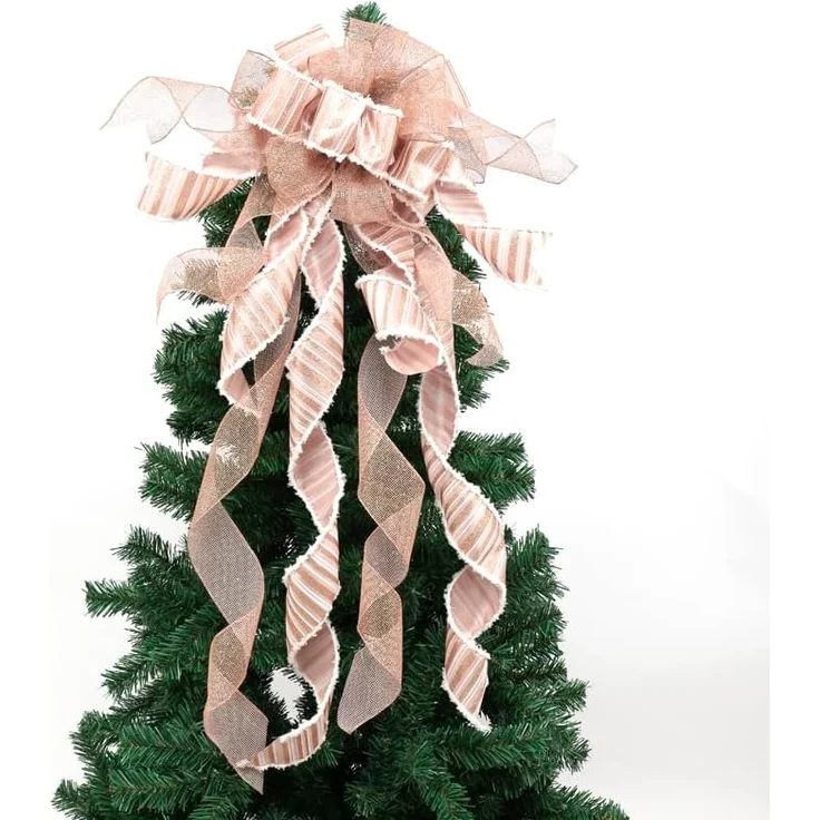 1 Stück – Handgefertigte Baumspitze mit Büffelkaromuster & Schleife, Weihnachtsdeko (100 cm) – Bild 1