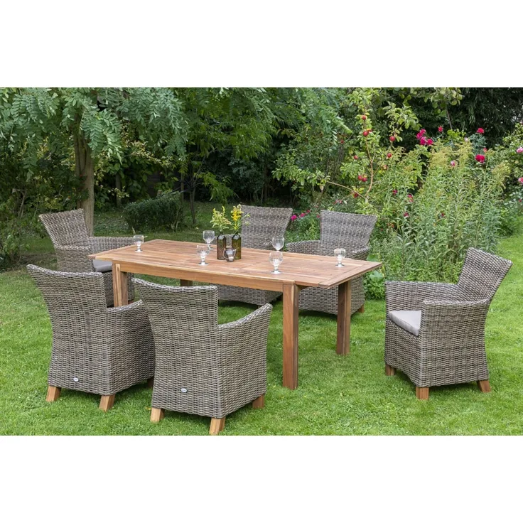 Toskana Gartenmöbel Set 7tlg, Ausziehtisch, natur