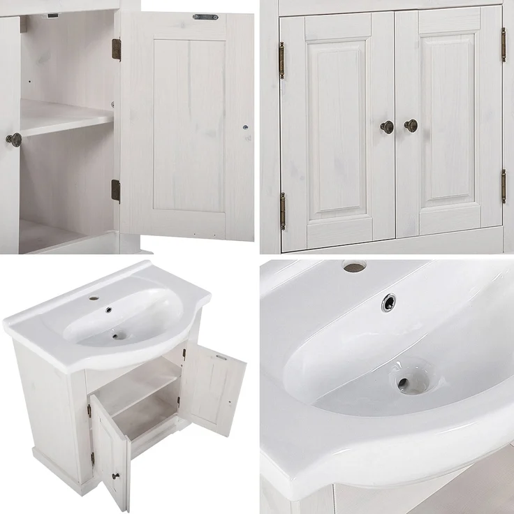 Badmöbel Waschplatz Set inkl. Keramik-Waschtisch 65 cm, 2-teilig LIRIA-56, Massivholz, B x H x T ca.: 70 x 200 x 43 cm – Bild 4