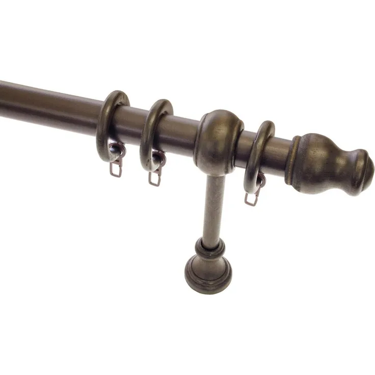 GARDINIA Gardinenstange Set Holz, Ø 28 mm, 1-läufig, Fixmaß, mit Bohren, verschraubt, Holzwerkstoff, 1-Lauf