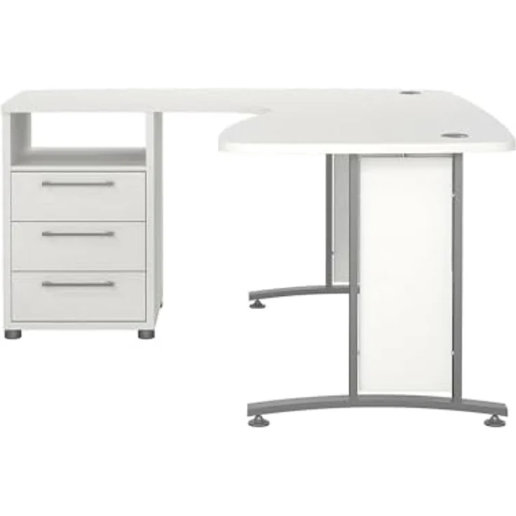 Dmora - Schreibtisch Sidonia, Mehrzweckschreibtisch, Bürotisch für PC, Eckschreibtisch, 159x150 h75 cm, Weiß und Grau – Bild 6