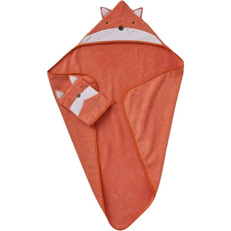 vertbaudet Kapuzenhandtuch Baby-Set: Badetuch und Waschhandschuh FUCHS – Bild 2