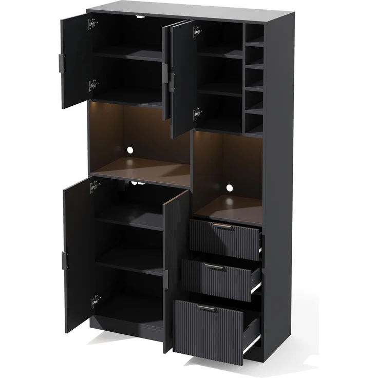 ZUBALIYA Weinschrank 105x40x180 cm, mit LED-Beleuchtung, mit Steckdosen, mit verstellbaren Einlegeböden, aus MDF, Schwarz – Bild 19