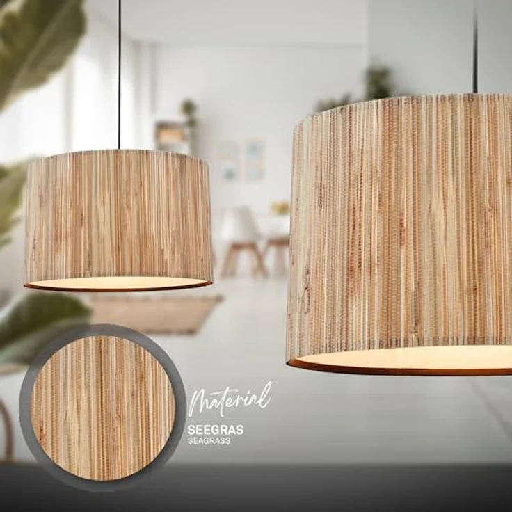 Briloner Pendelleuchte Swing Nature, 1-flammig mit E27-Fassung, Seegras-Schirm im Boho-Stil, Ø 350mm, Höhe 128cm – Bild 3
