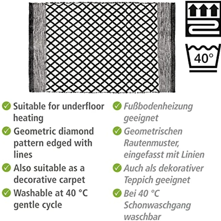 WENKO Badematte Tara, nachhaltiger Badteppich aus 100% Polyester, Ethno-Design Schwarz-Weiß, 50 x 80 cm, rutschhemmend, waschbar bis 40°C – Bild 3
