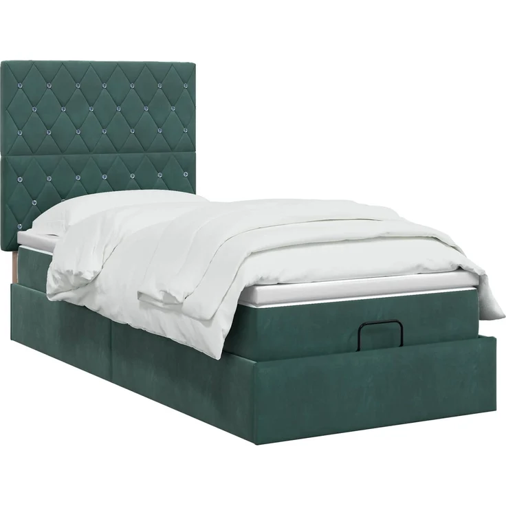 vidaXL Ottoman-Bett mit Matratze und LED Dunkelgrün 100 x 200 cm Samt 3458214 – Bild 3