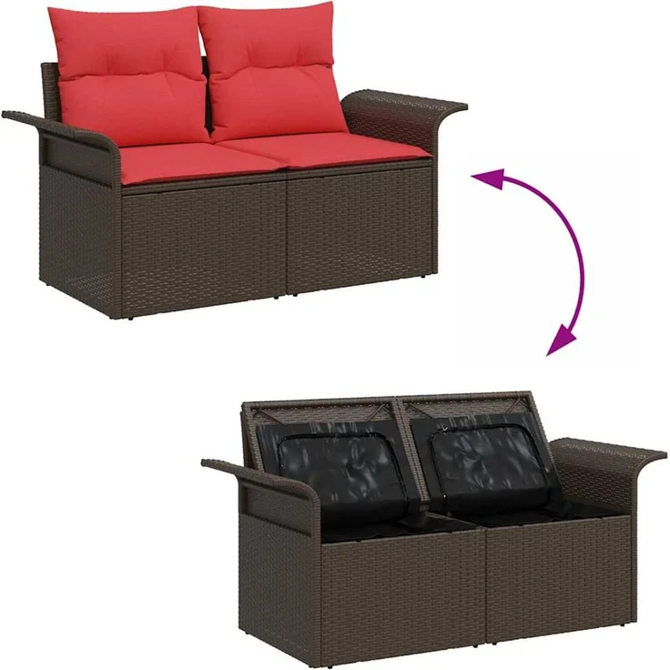 vidaXL Garten-Sofa-Set mit Kissen mit Speicher 7 pcs Braun Poly Rattan 3360235 – Bild 10