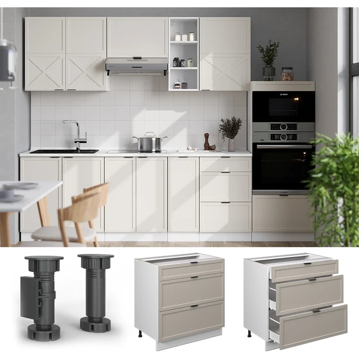 Küchenunterschrank Fame-Line GrauBeige 80 cm mit 3 Schubladen, ohne Arbeitsplatte Vicco – Bild 2