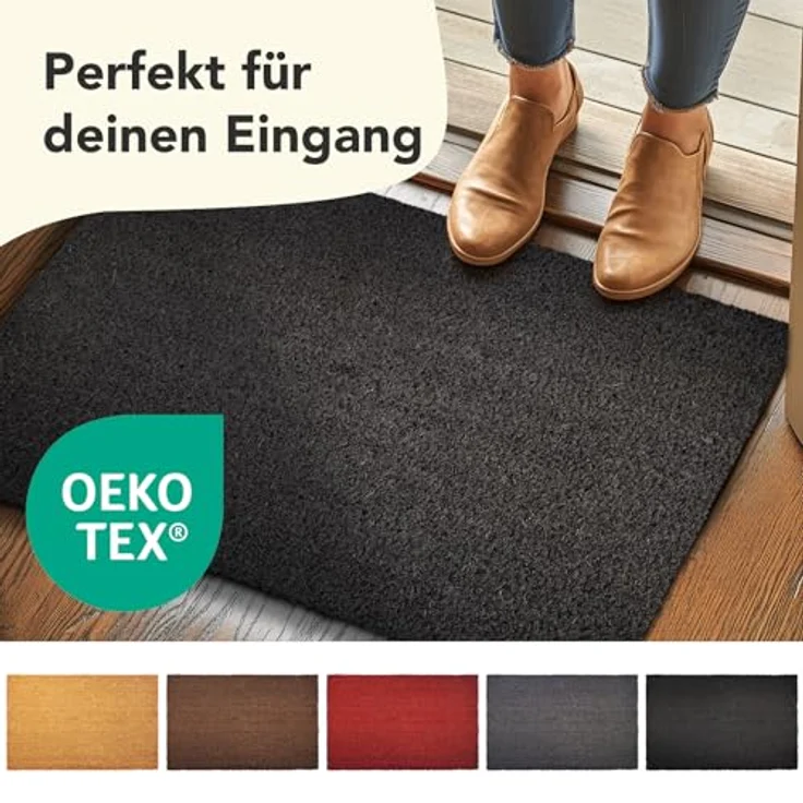 KARAT Fußmatte für Außen und Innen, 60x90 cm Schwarz 17mm Höhe, Türmatte aus Kokos, Schmutzfangmatte, Kokosmatte mit Rutschfester Rückseite für Haustür, Eingang – Bild 6
