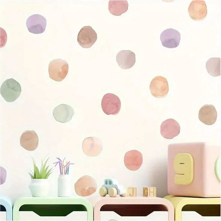 Montegoni Wandtattoo Pastell Polka Dot Wandsticker – 36 Aquarell Punkte Wandtattoo (Polka Dot, Aquarell-Wandaufkleber – 36 Stück -3er-Set- PVC, Kinderzimmer, Spielzimmer, wandtattoo), Selbstklebend, Abnehmbar, Flexible Anordnung, langlebig, Wasserfest – Bild 2