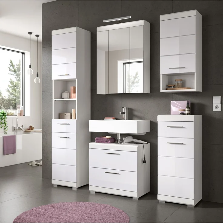 Badezimmer Spiegelschrank Shawn in weiß Hochglanz 60 cm – Bild 4