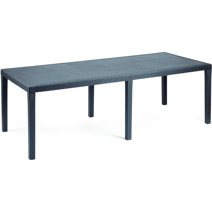 Dmora - Außentisch Roma, ausziehbares rechteckiges Esszimmerregal, ausziehbarer Gartentisch mit Rattan-Effekt, 100 % Made in Italy, 150/220 x 90 x 72 cm, Anthrazit