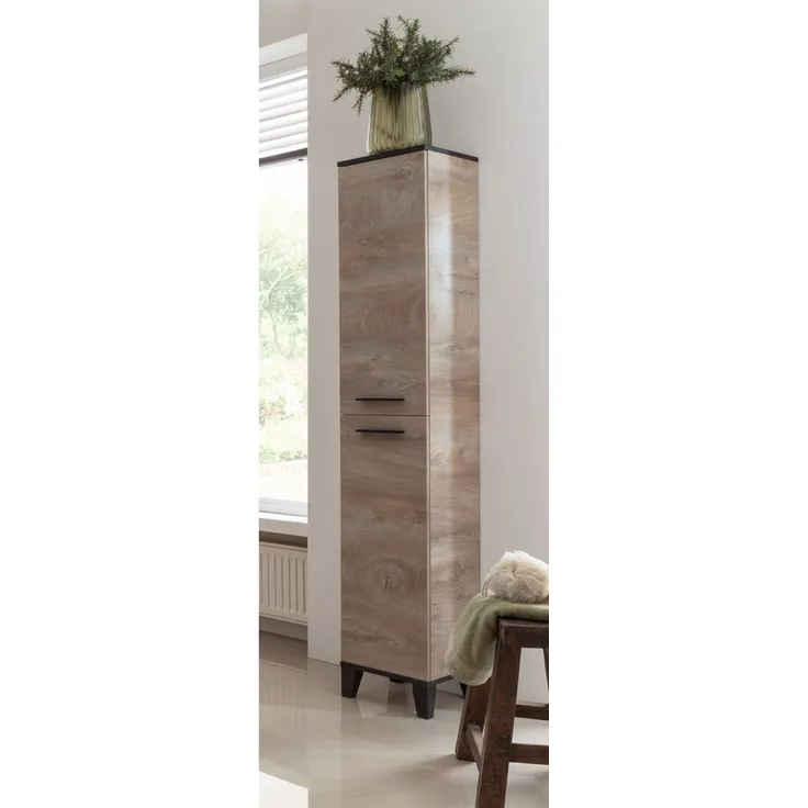 Fackelmann TE-A Hochschrank 30 cm mit Füßen, Braun hell