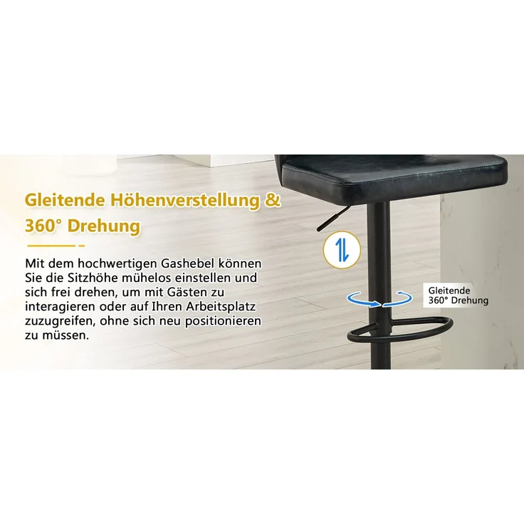 2er Set Barhocker mit Lehne Höhenverstellbar, 360° Drehbar Barstuhl mit großem Sockel & Fußstütze, Moderner Küchenhocker für Bar Küche Theke (Nur Stühle)--Schwarz--110x45x49.7cm--YOUDENOVA – Bild 6
